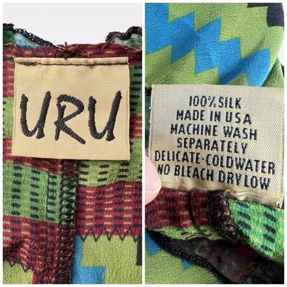 URU Silk Art Wear Dress Made In USA Asymmetrical Boho Patchwork One Size - Picture 3 of 10